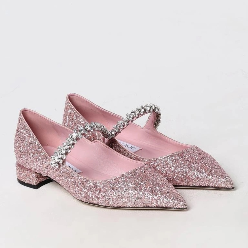 New Jimmy Choo Bing Glitter Crystal-Strap Ballerina Pumps 38.5 $1,095